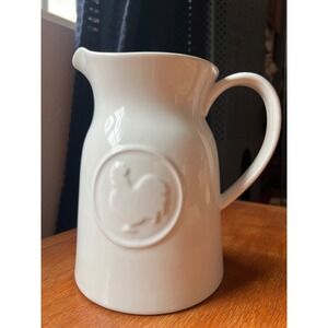 Food Network White Ceramic Rooster Pitcher Farmhouse Kitchen Decor 8" x 5.5"